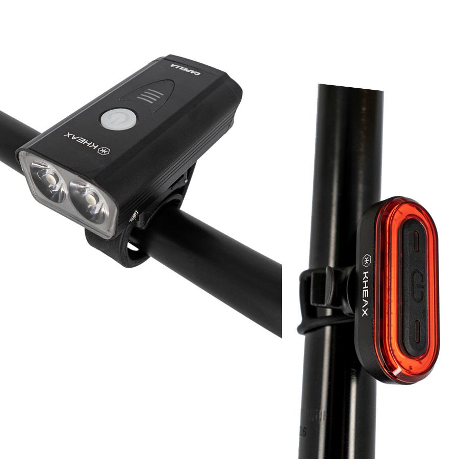 ECLAIRAGE VELO AV+AR RECHARGEABLE KHEAX CAPELLA / TUBAN II 500 / 50L FIXATION CINTRE LED