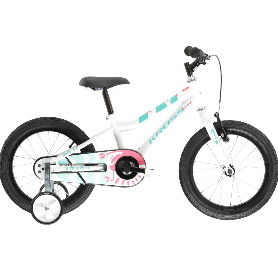 VELO VTT ENFANT 16" KROSS MINI 3.0 ACIER BLANC / VERT / CORAIL
