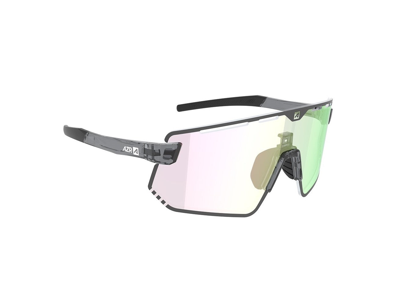 Lunettes AZR Kromic Flash RX crystal noire vernie / écran hydrophobe irisé vert photochromique cat 1 à 3