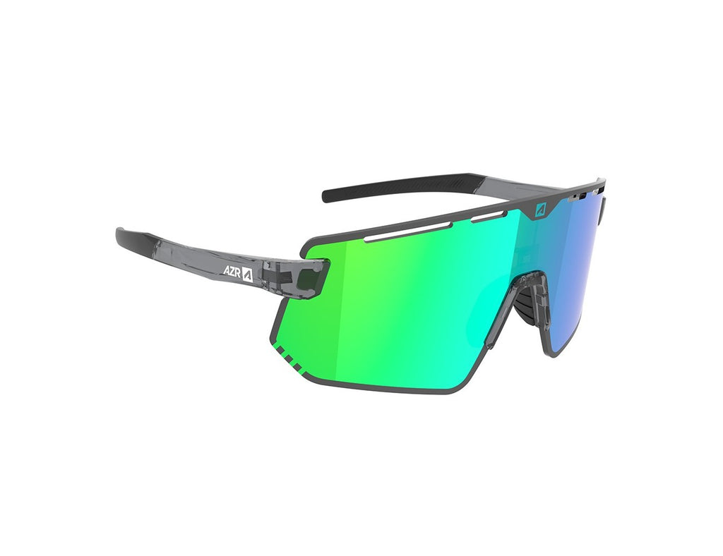 Lunettes AZR Kromic Flash RX crystal noire vernie / écran hydrophobe irisé vert photochromique cat 1 à 3